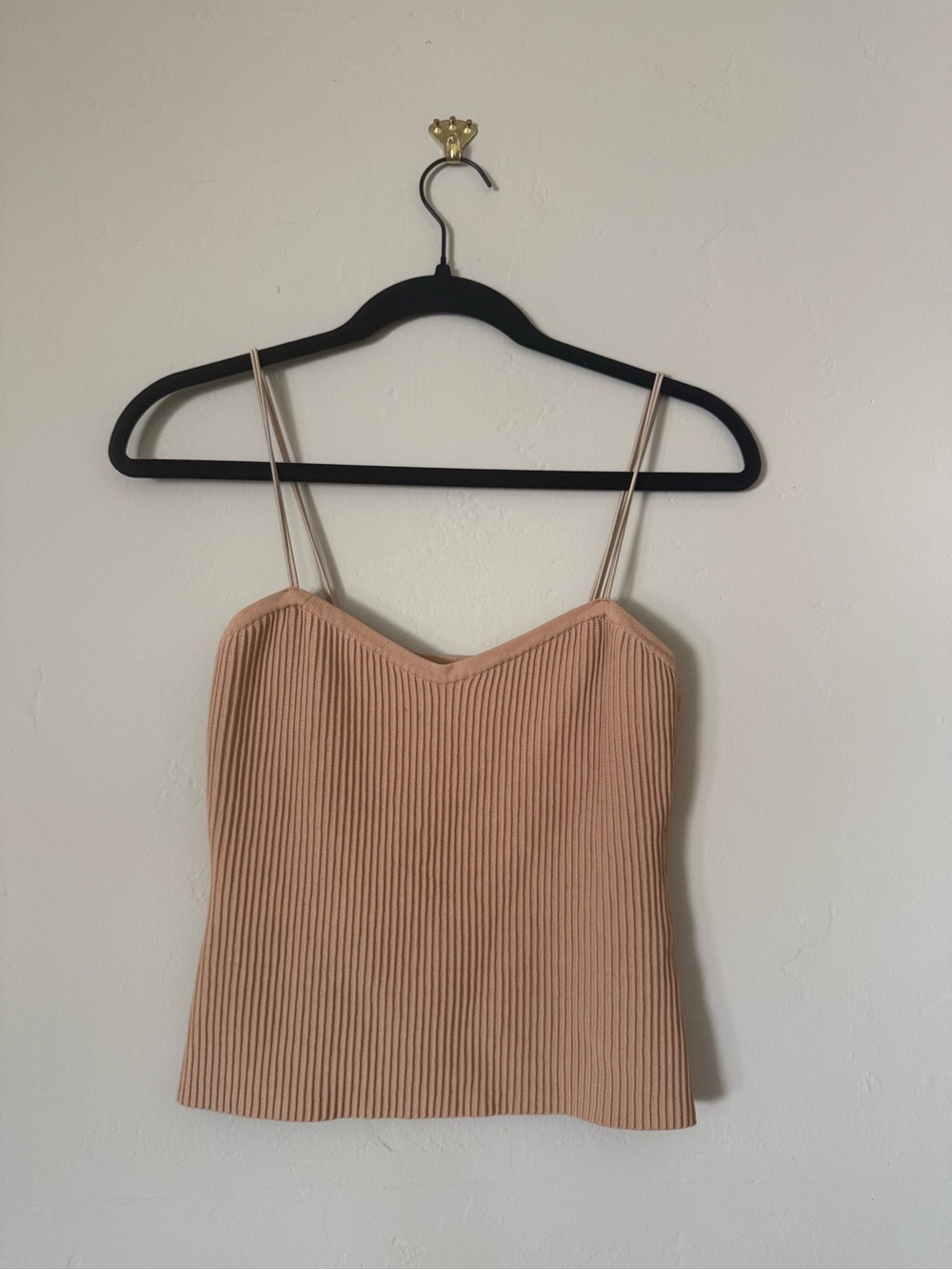 emory park Ribbed V-Neck Spaghetti Strap Tank - Nude Blush